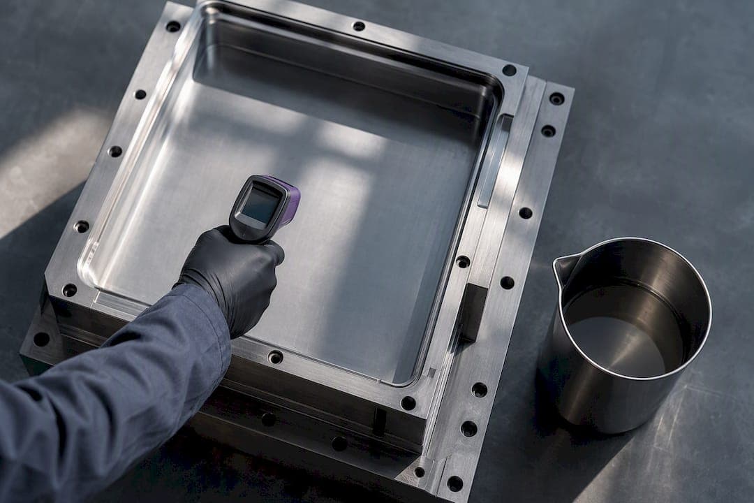 Operator checks mold temperature before epoxy pour