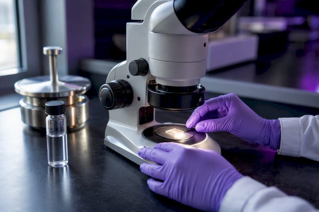 Technician inspecting dried adhesive film
