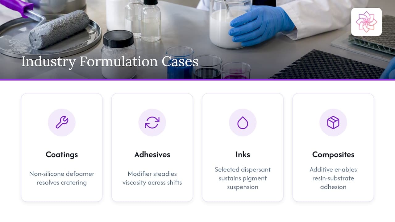 Case studies illustrating custom additive formulations across industries — overview diagram