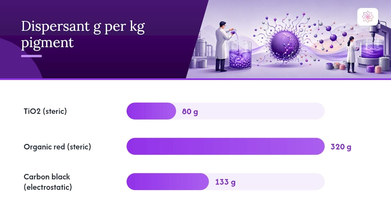 Comparison chart of dispersant dosages for pigment types