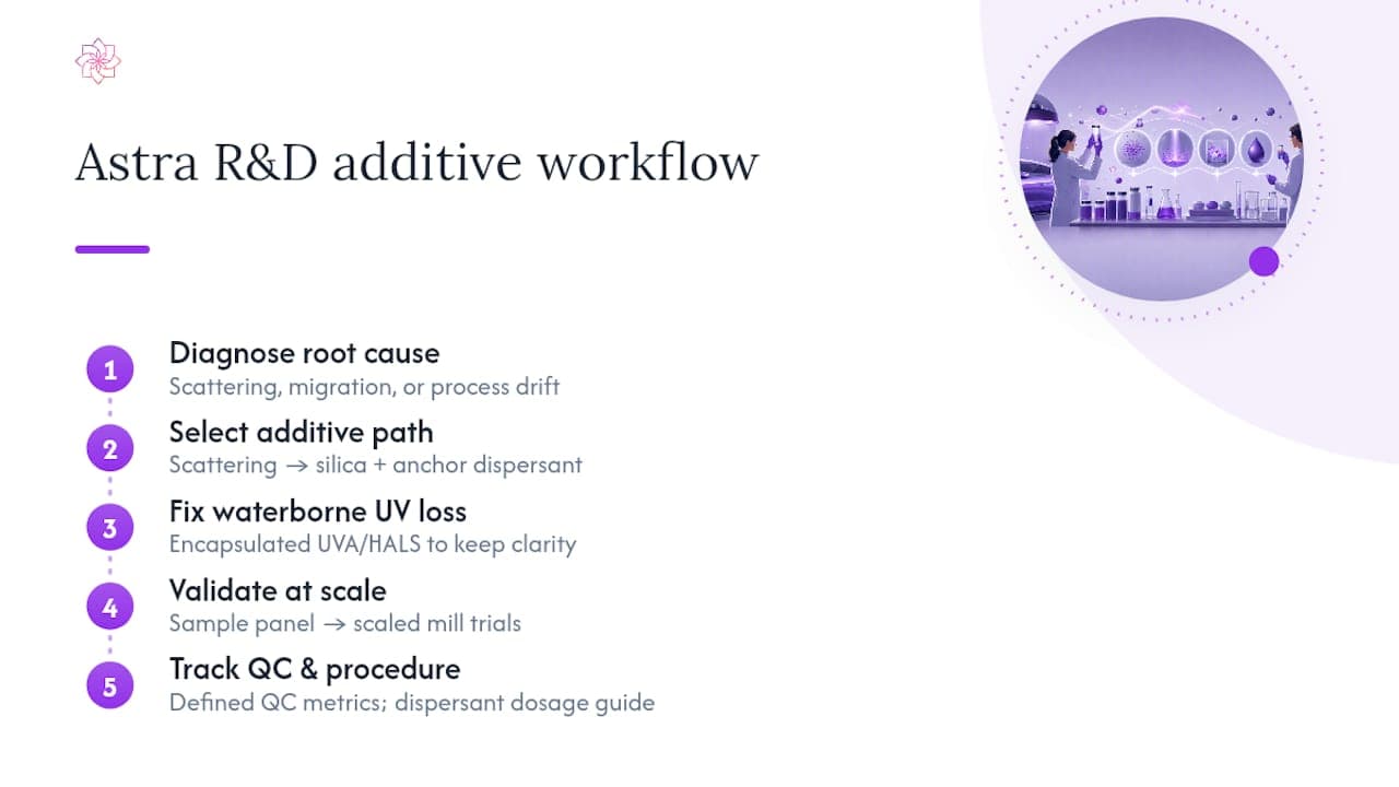 Astra R&D Perspective: How Tailored Additives Solved Haze for Manufacturing Clients — overview diagram