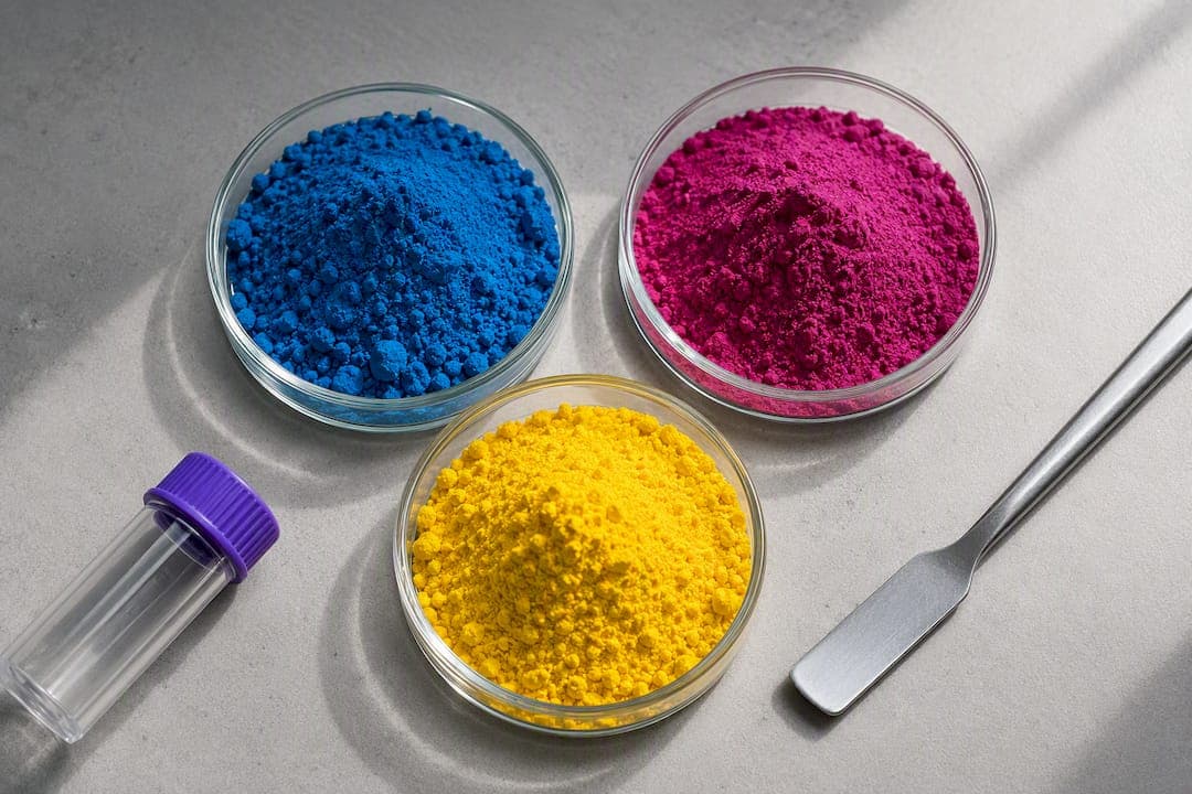 Cyan magenta and yellow pigment powders