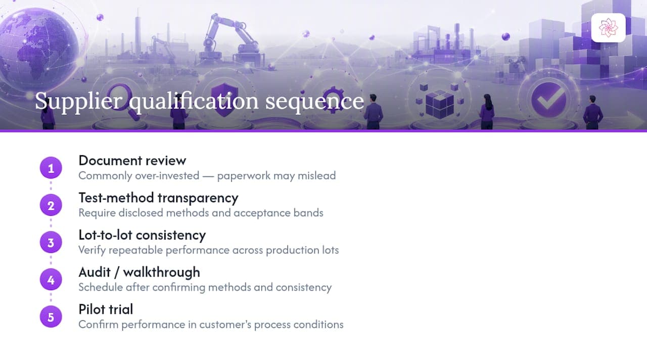 Diagram of supplier qualification failure points and proper process