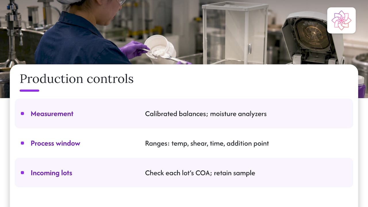 Three controls for carrying formulation savings into production