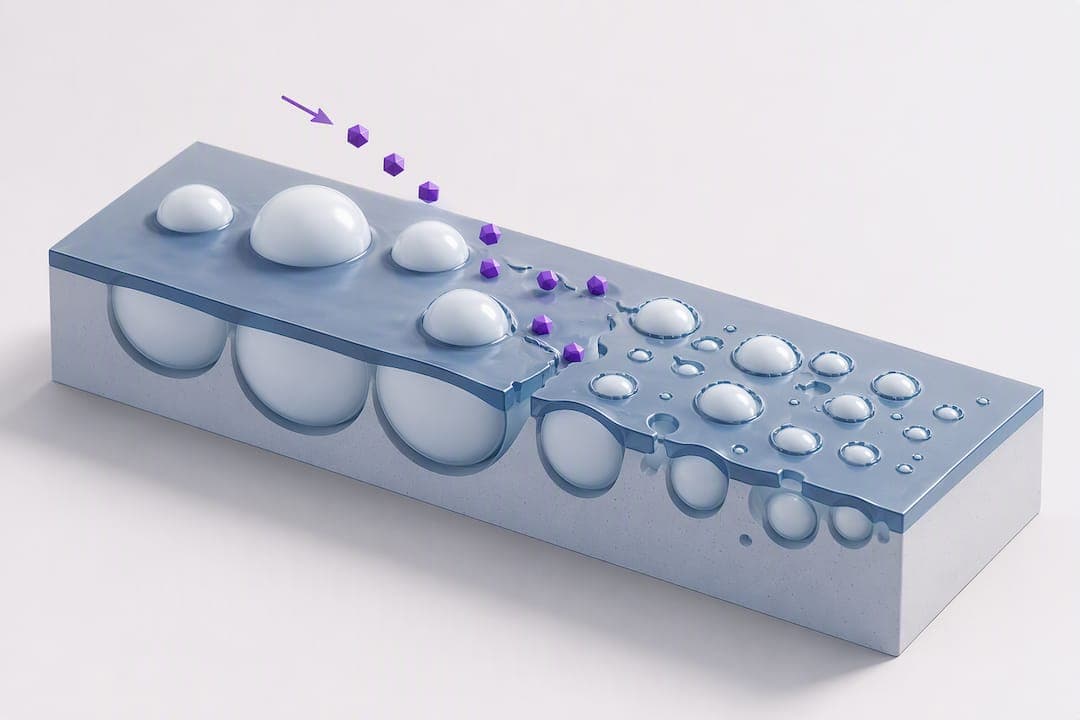 Illustration of defoamer disrupting foam interface