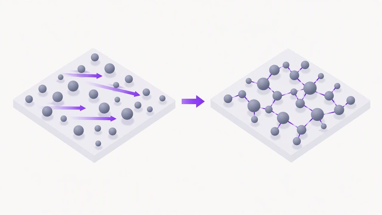 Particle network breaking and rebuilding