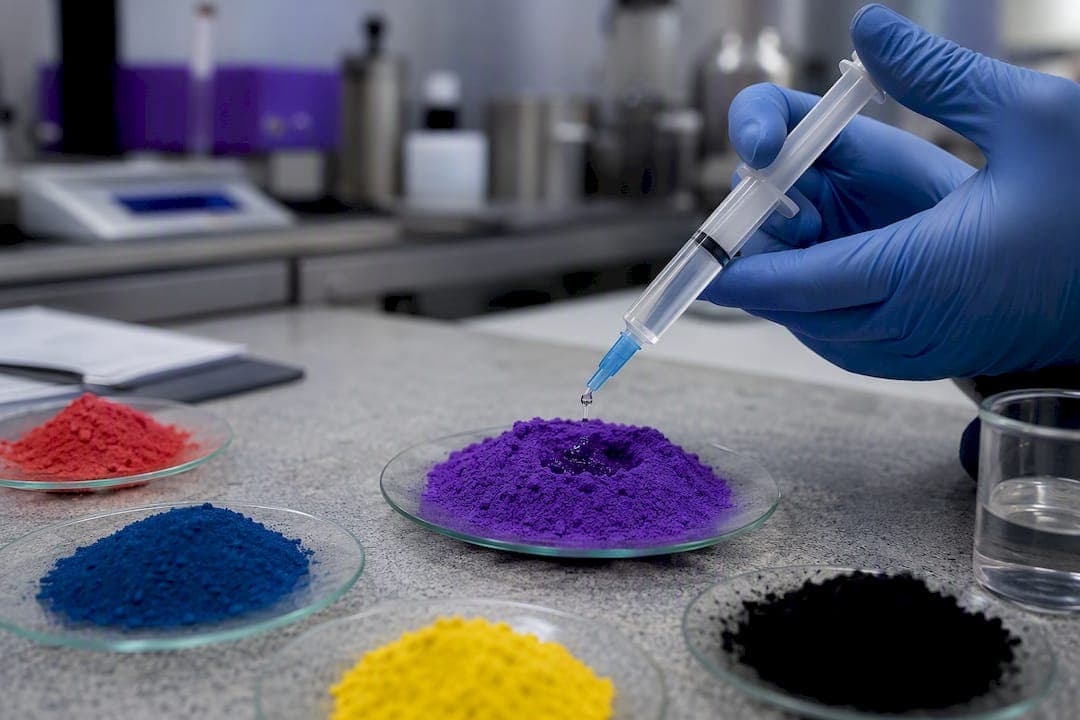 Technician applying wetting liquid onto pigment surface